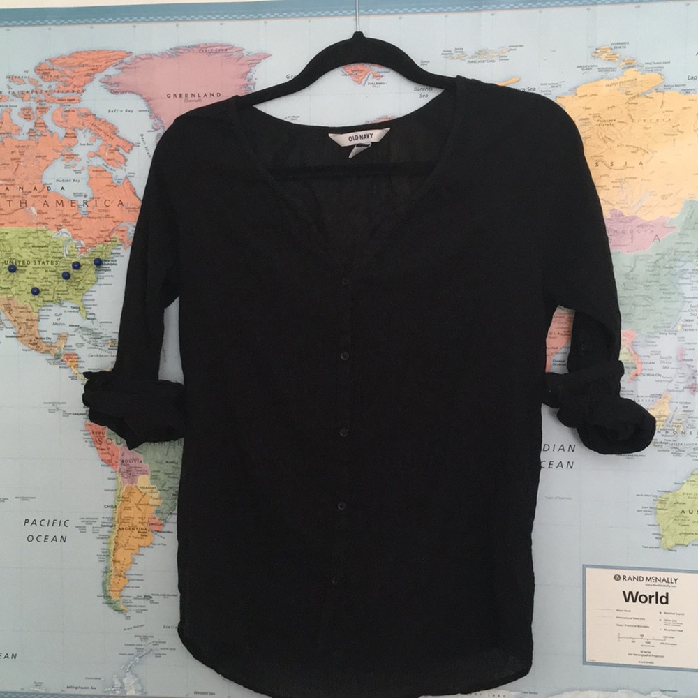 Semi sheer black small blouse Old Navy button up